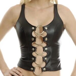 Northbound Leather Black Moto Tank Corset Top Silver Ring Hardware XS